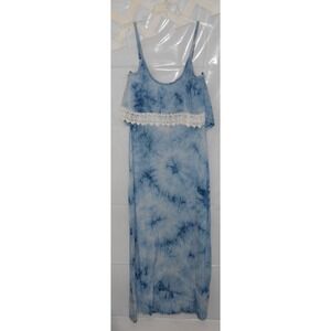 NEW Cute Long Maxi Blue Tie-dye lace Spaghetti strap Medium sun Country Dress!!!